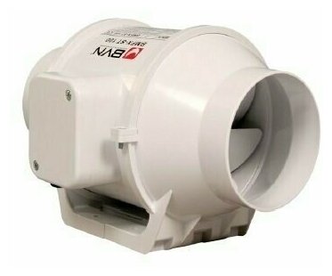 Круглый канальный вентилятор смешанного типа BVN BMFX 125, приточный и вытяжной, диаметр 125 мм, 284 м3/час, 27 Вт, пластиковый корпус