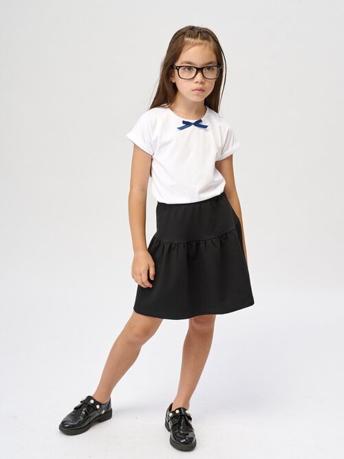 Школьная юбка-полусолнце KotMarKot, мини, пояс на резинке, баска, размер 122, черный