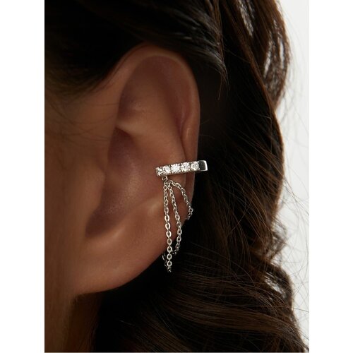 Моносерьга кафф MIESTILO, серебро, 925 проба, родирование, фианит, , серебристый