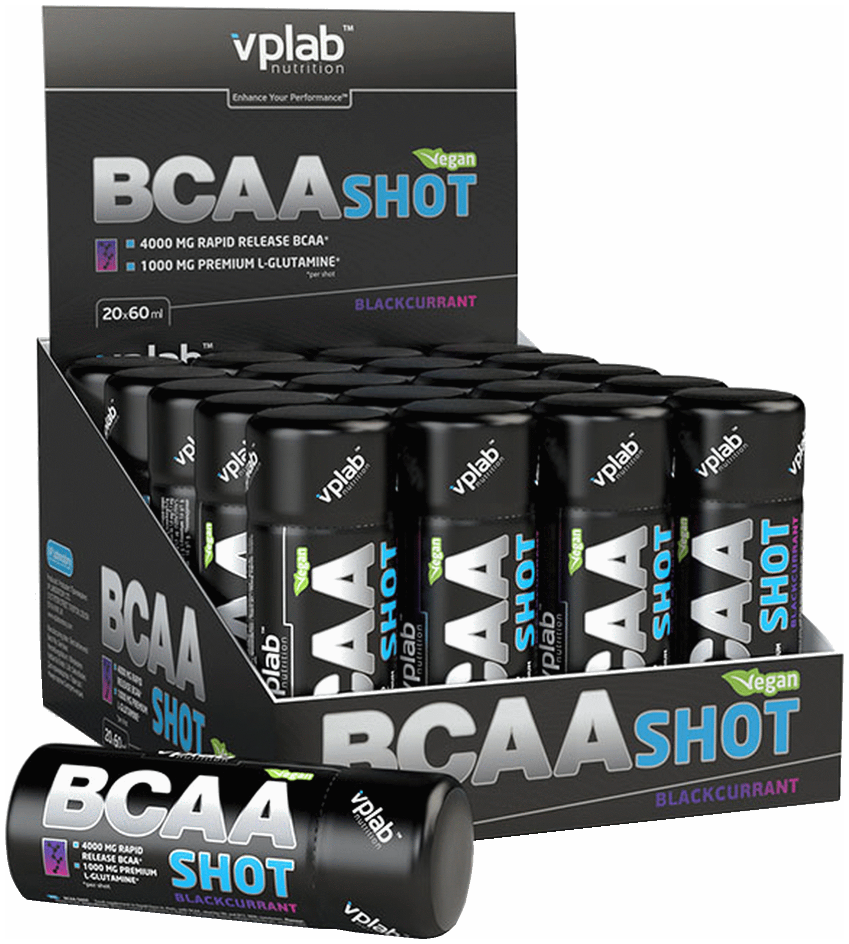 BCAA vplab BCAA Shot, чёрная смородина ,60 мл. ,20 шт.