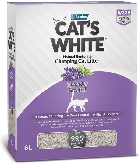 Наполнитель для кошачьих туалетов Cat's White комкующийся BOX Lavender с нежным ароматом лаванды (6л)