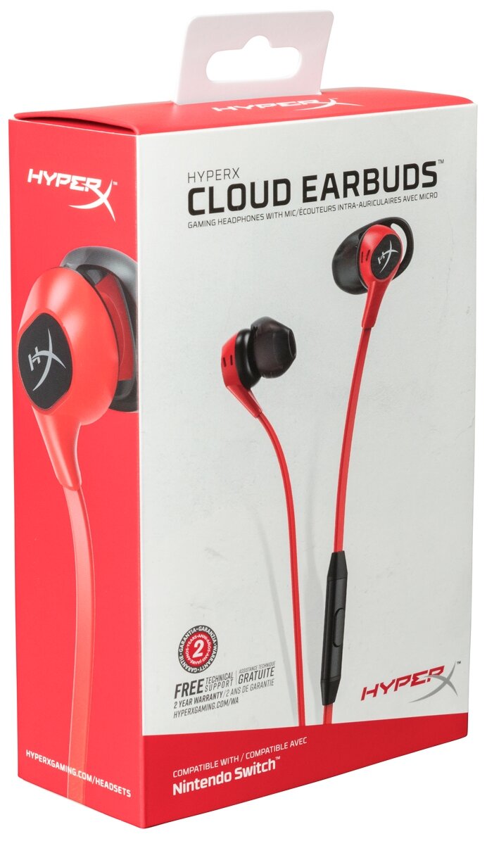Наушники с микрофоном HYPERX Cloud Earbuds, 3.5 мм, вкладыши, красный [hx-hsceb-rd] - фото №2