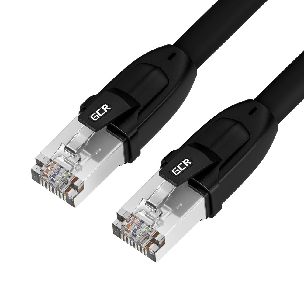 GCR Патч-корд PROF кат.8 ethernet 0.5m F/FTP, RJ45, CU, 26 AWG, литой, прямой, черный, экранированные коннекторы, GCR-52346 Greenconnect RJ45(m) - RJ45(m) Cat. 8 F/FTP LSZH 0.5м (GCR-52346)