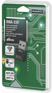 Bluetooth адаптер Ritmix RWA-359 адаптер 2.4ГГц, версия bluetooth 5.2.