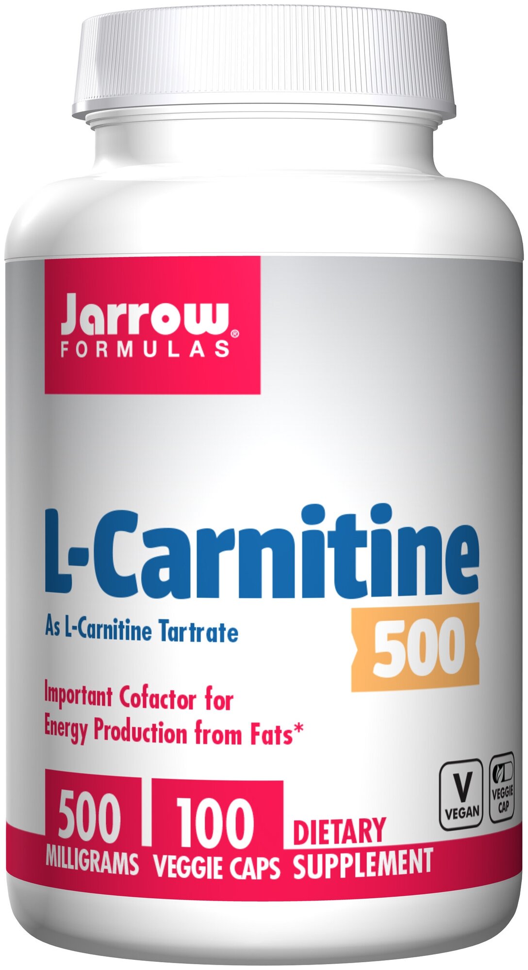 Jarrow Formulas L-карнитин 500 мг Veggie Caps, 100 шт, нейтральный