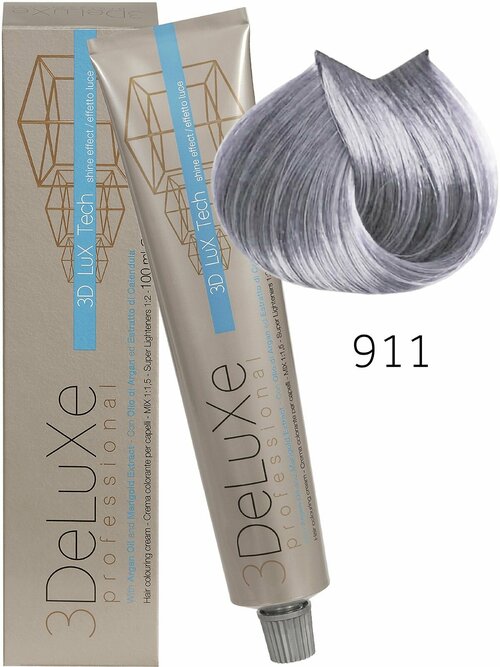 3Deluxe крем-краска для волос 3D Lux Tech Super Lighteners Neutral, 911 серебристая глициния