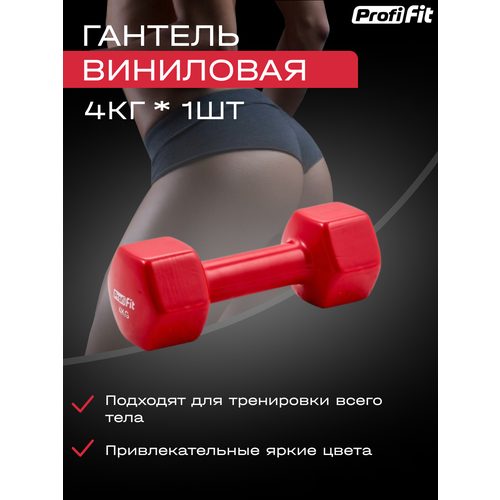 Гантель неразборная PROFI-FIT виниловая красный