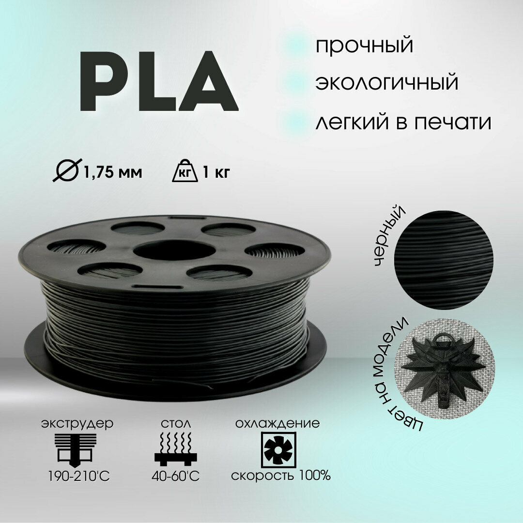 Черный PLA пластик Bestfilament для 3D-принтеров 1 кг (1,75 мм)