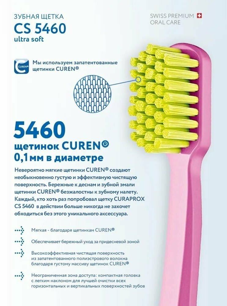 Зубная щетка CURAPROX CS 5460 голубая "ultrasoft", d 0,10 мм - фотография № 19