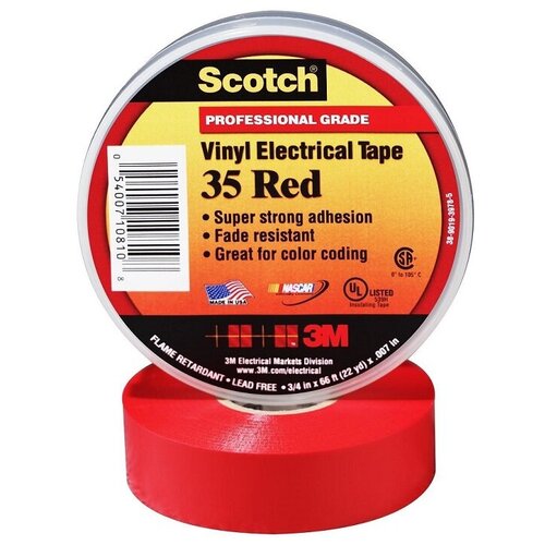 Изолента 3M Scotch® 35 высшего класса, 1 шт., красный изолента 3m scotch® 35 высшего класса белый