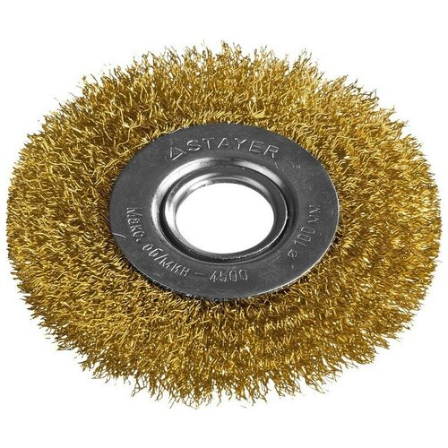 щетка дисковая для ушм витая стальная латунированная проволока 0 3 мм 125 х22 мм stayer professional Кордщетка STAYER 35122-100, 1 шт.