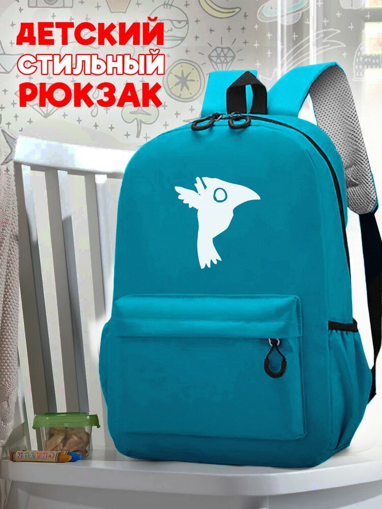 Школьный голубой рюкзак с синим ТТР принтом птица ворона - 63