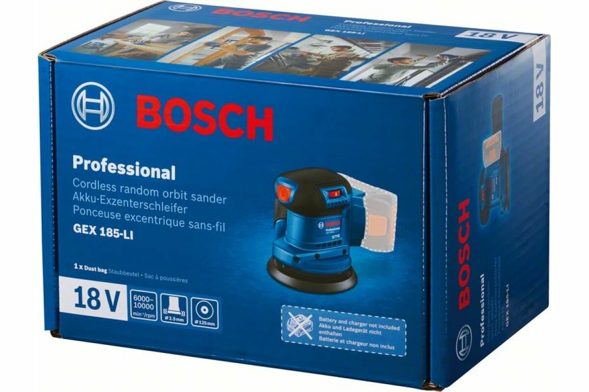 Эксцентриковая шлифмашина аккумуляторная Bosch GEX 185-LI solo (0.601.3a5.020) - фотография № 3
