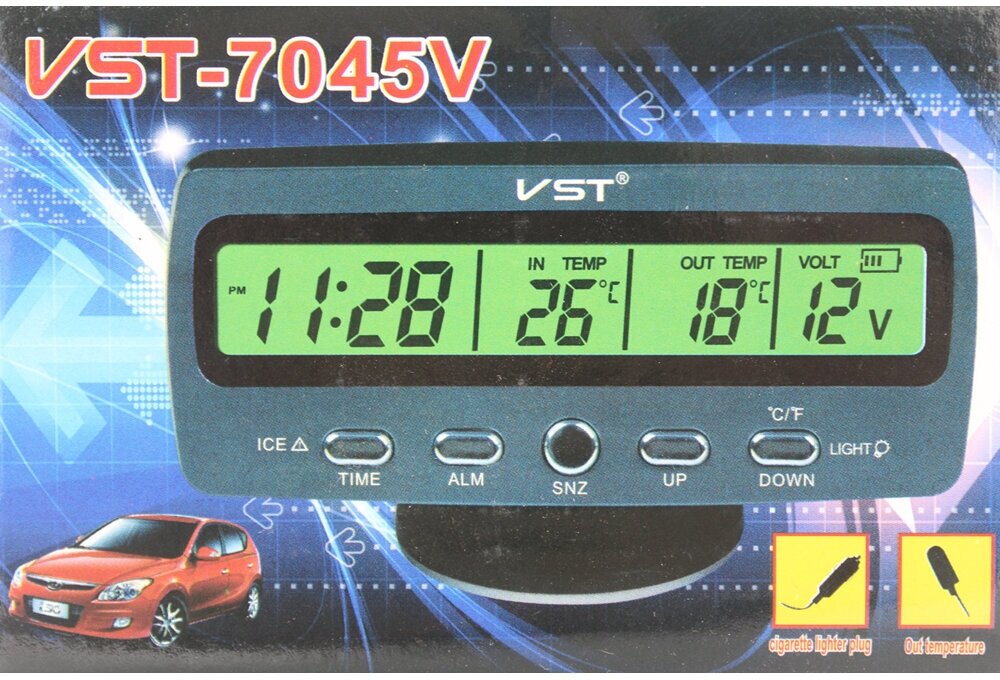 Термометр электронный, цифровой термометр, авточасы, часы в машину, часы в машину на панель 7045V - фотография № 4