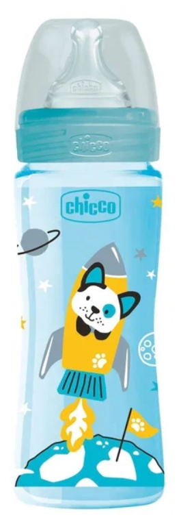 Бутылочка для кормления Chicco Well-Being Boy Colors 4 мес.+,силиконовая соска быстрый поток, РР, 330мл./бутылка для кормления/для путешествий/бутылочка детская с соской/детская бутылка/для новорожденных/ бутылка для воды детская