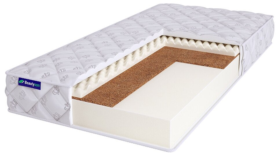 Ортопедический матрас Beautyson Foam 10 Cocos Sens без клея, 190х185, 14 см, беспружинный, двухспальный, на кровать, для дивана, умеренно мягкий