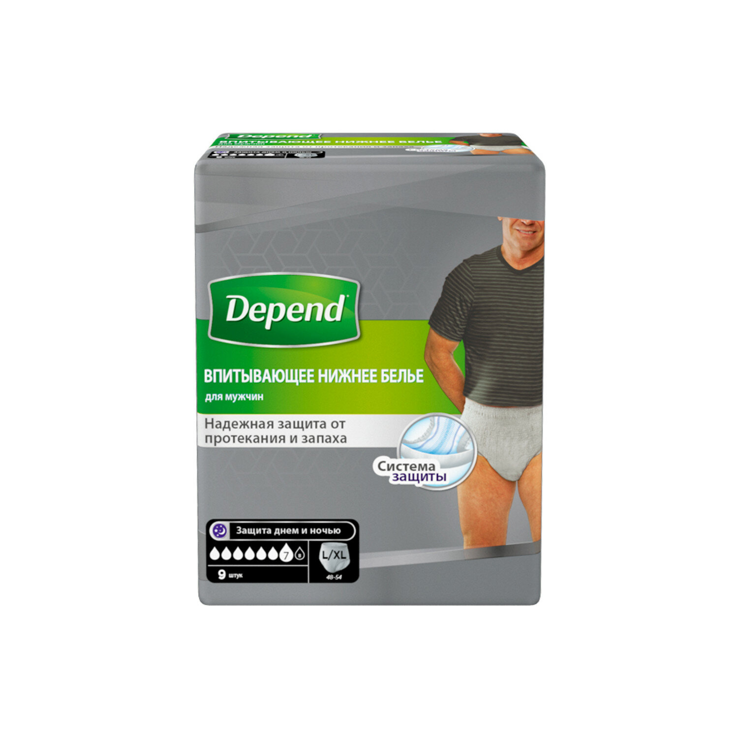 Впитывающее нижнее белье для мужчин Depend размер L/xl, 9 шт .