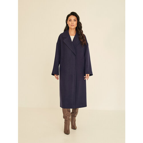 Пальто  Fidan демисезонное, шерсть, силуэт прямой, удлиненное, размер 50, синий