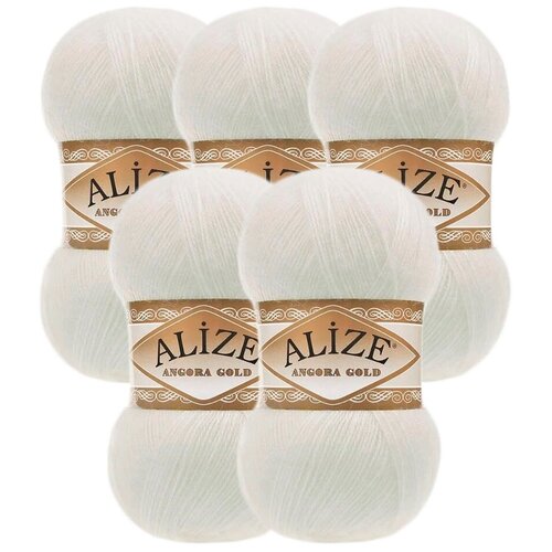 Пряжа Alize Angora Gold, 20 % шерсть, 80 % акрил, 100 г, 550 м, 5 шт., 62 молочный 550 м