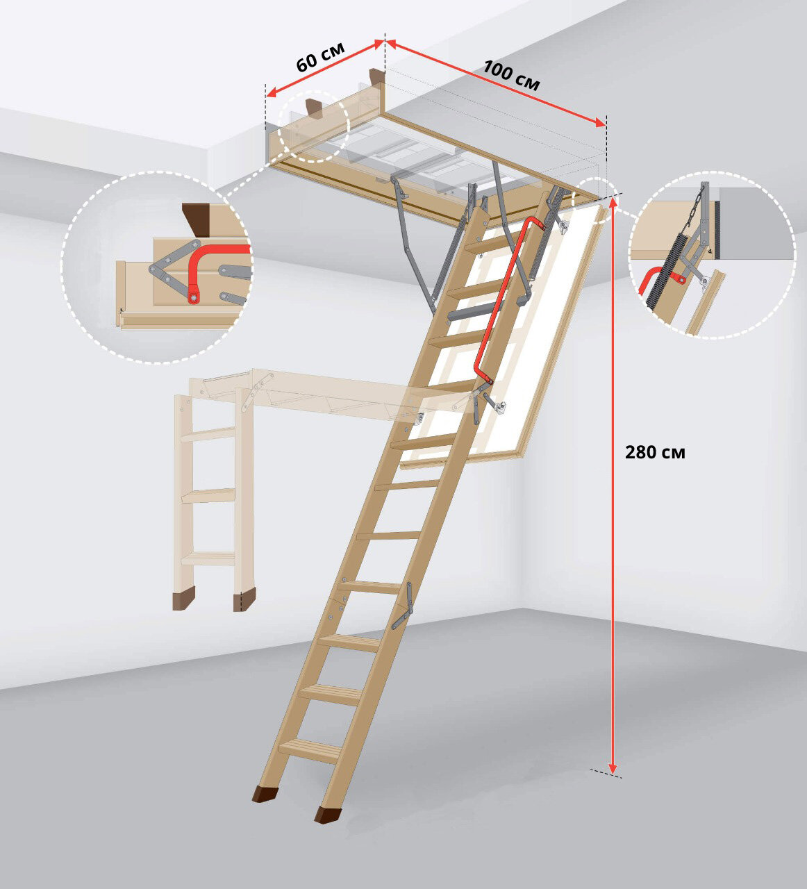 60*100*280 см Чердачная лестница с люком утеплённая FAKRO LWK складная / Люк чердачный с лестницей 60x100 - фотография № 9