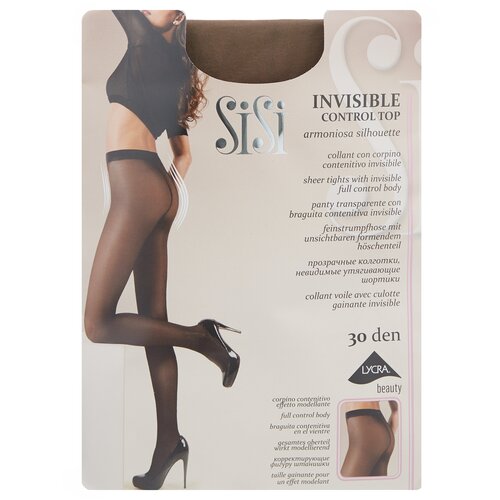 фото Колготки sisi invisible control top, 30 den, с ластовицей, утягивающие, с шортиками, размер 3, коричневый, бежевый