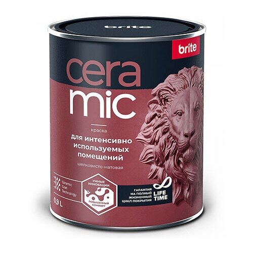 BRITE CERAMIC краска для интенсивно используемых помещений, шелковисто-матовая, база С (0,9л)