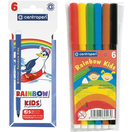 Фломастеры Centropen Rainbow Kids, 06цв, трехгранные, смываемые, ПВХ - 3 шт.