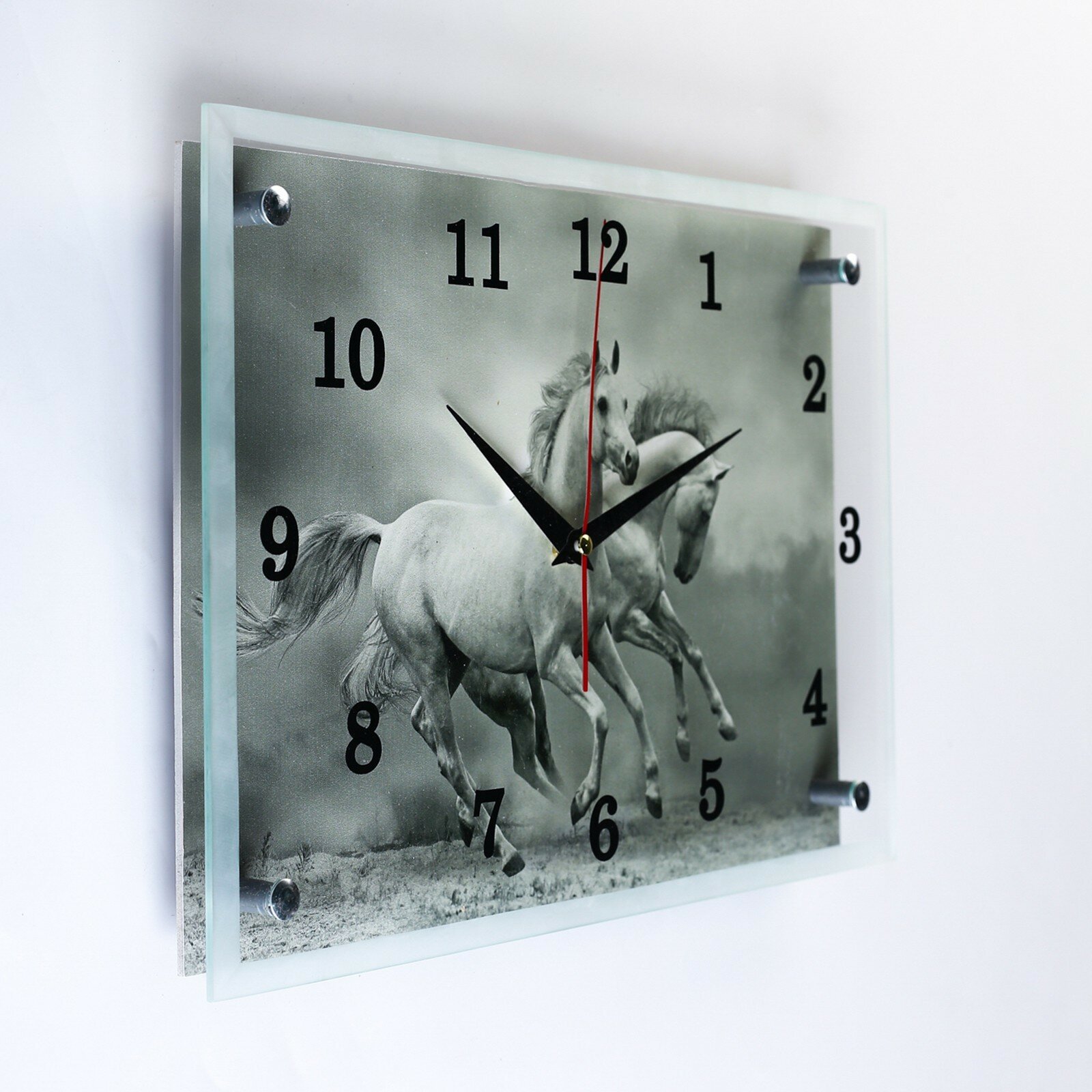 Часы настенные, серия: Животный мир, "Серые лошади", 25х35 см 1639567