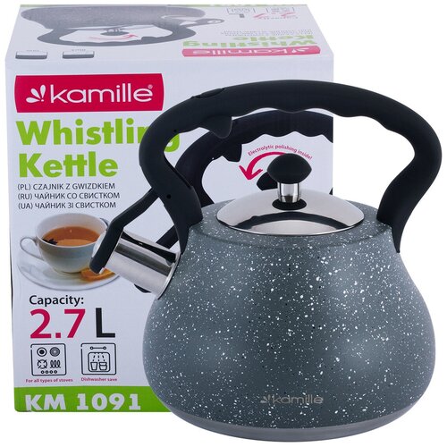 фото Чайник из нержавеющей стали со свистком kamille km-1091 (2,7 л)