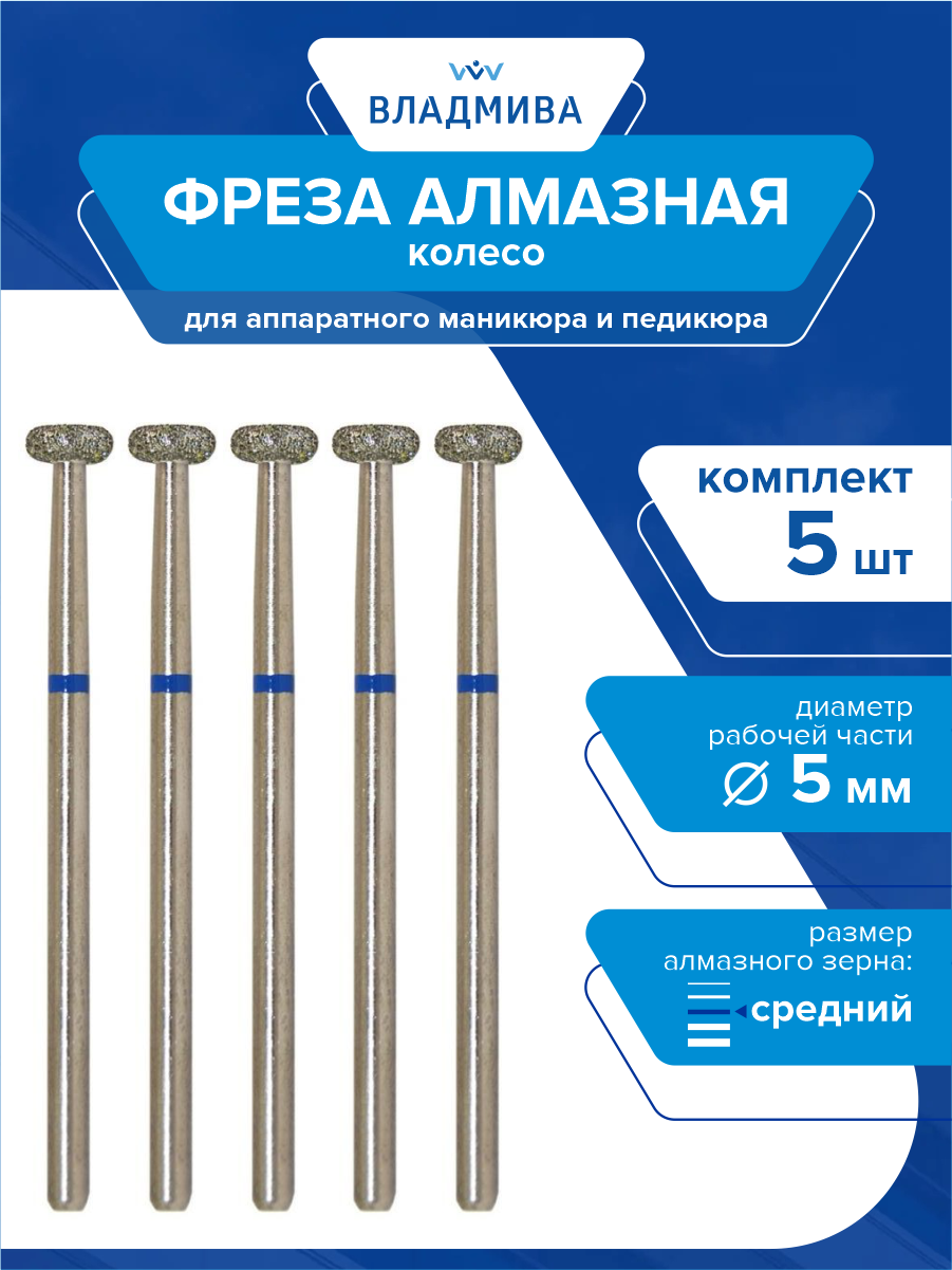 Фреза алмазная колесо, полукруглый обод, средней зерн. 5,0 мм. Комплект 5 шт.(866.104.067.018.050)