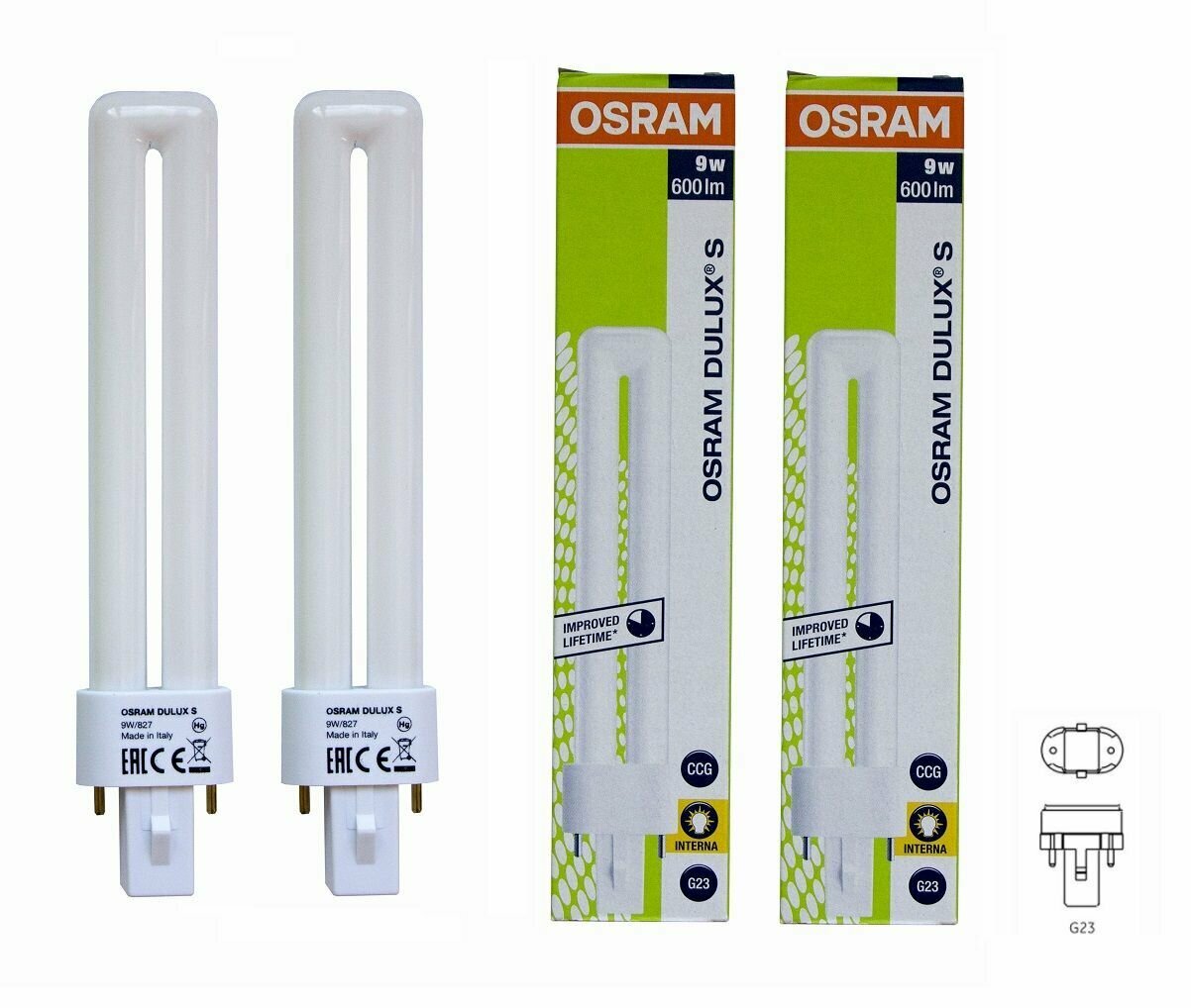 Лампа энергосберегающая Osram Dulux S 9W/827 G23 ( 2 штуки )