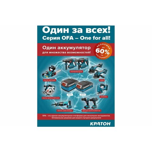 Перфоратор аккумуляторный кратон RH18DC20-OFA SET АКБ 40Ач ЗУ кейс 15200₽