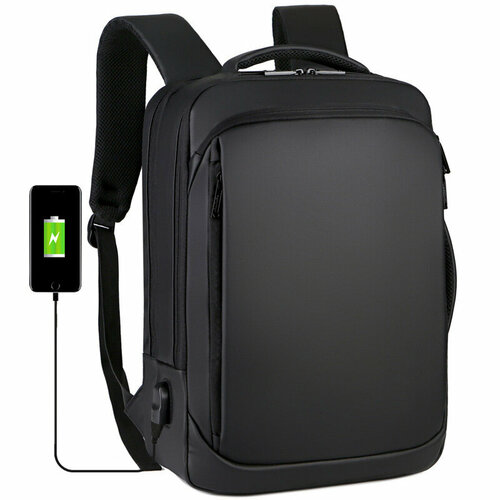 фото Деловой рюкзак s-max с боковой ручкой, ремнем для крепления к чемодану, отсеком для ноутбуков диагональю до 16 дюймов и usb портом, черный maxsvetshop