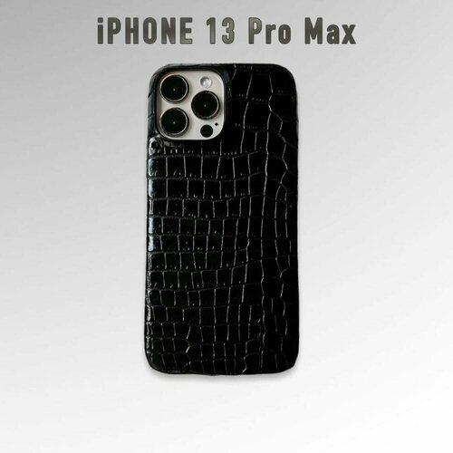 Премиальный чёрный чехол с текстурой крокодила для iPhone 13 Pro Max