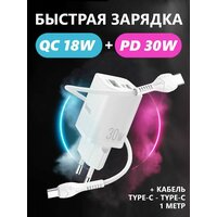 Сетевое зарядное устройство Hoco N13 Bright PD30W+QC3.0 charger set (Type-C To Type-C), белый