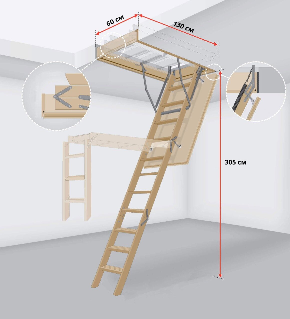 60*130*305 см Чердачная лестница с люком утеплённая FAKRO LWS складная / Люк чердачный с лестницей 60x130 - фотография № 9