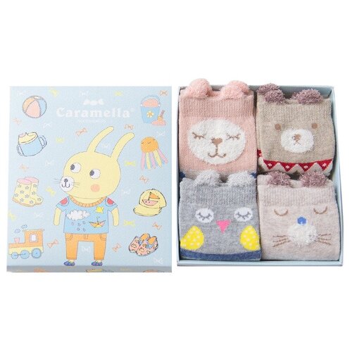 фото Носки caramella комплект 4 пары размер 16-18, розовый/серый/коричневый/синий