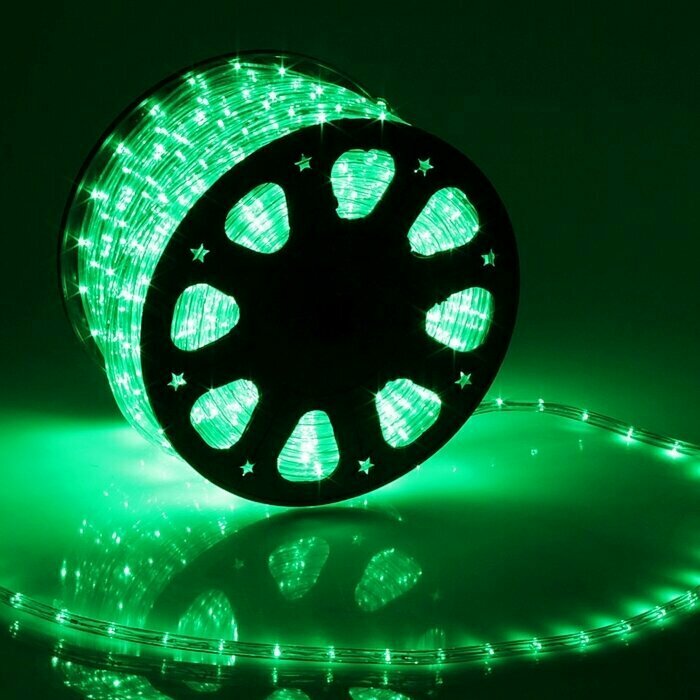 LED шнур 11 мм, круглый, 100 м, фиксинг, 2W-LED/м-24-220V, в компл. набор д/подкл, зеленый