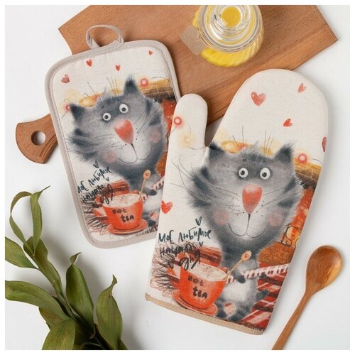 фото Кухонный набор чайная вечеринка (рукавица, прихватка 14х22 см) хлопок 70%, пэ 30%, 190г/м2 4940657 гранд-стиль