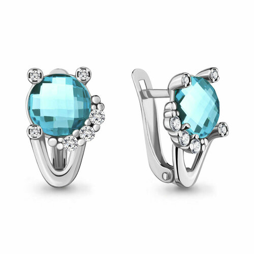 Серьги AQUAMARINE, серебро, 925 проба, фианит, турмалин, длина 1.6 см