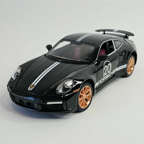 Машина игрушка металлическая инерционная Porsche 911 Turbo S Black / Машинка Порше Черная 1:24