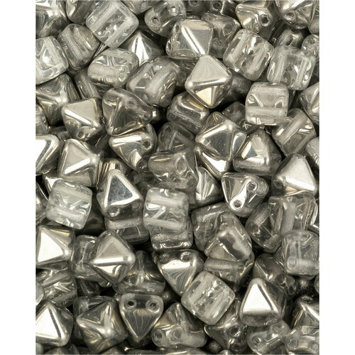 Стеклянные чешские бусины с двумя отверстиями, Pyramid beads 2-hole, 6 мм, цвет Crystal Labrador, 10 шт.