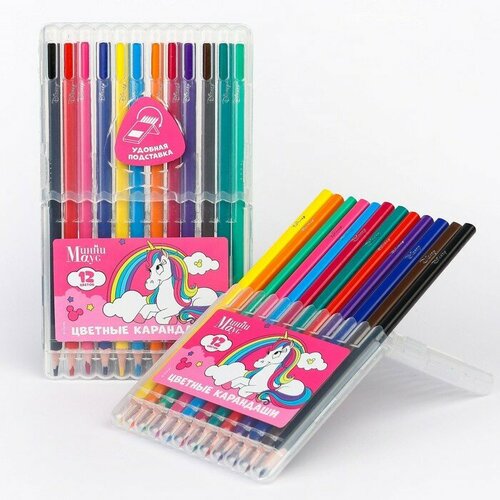 Цветные карандаши, 12 цветов, трехгранные, Минни Маус и Единорог воздушные шары цветные единорог 12 дюйм набор 25 шт минни маус