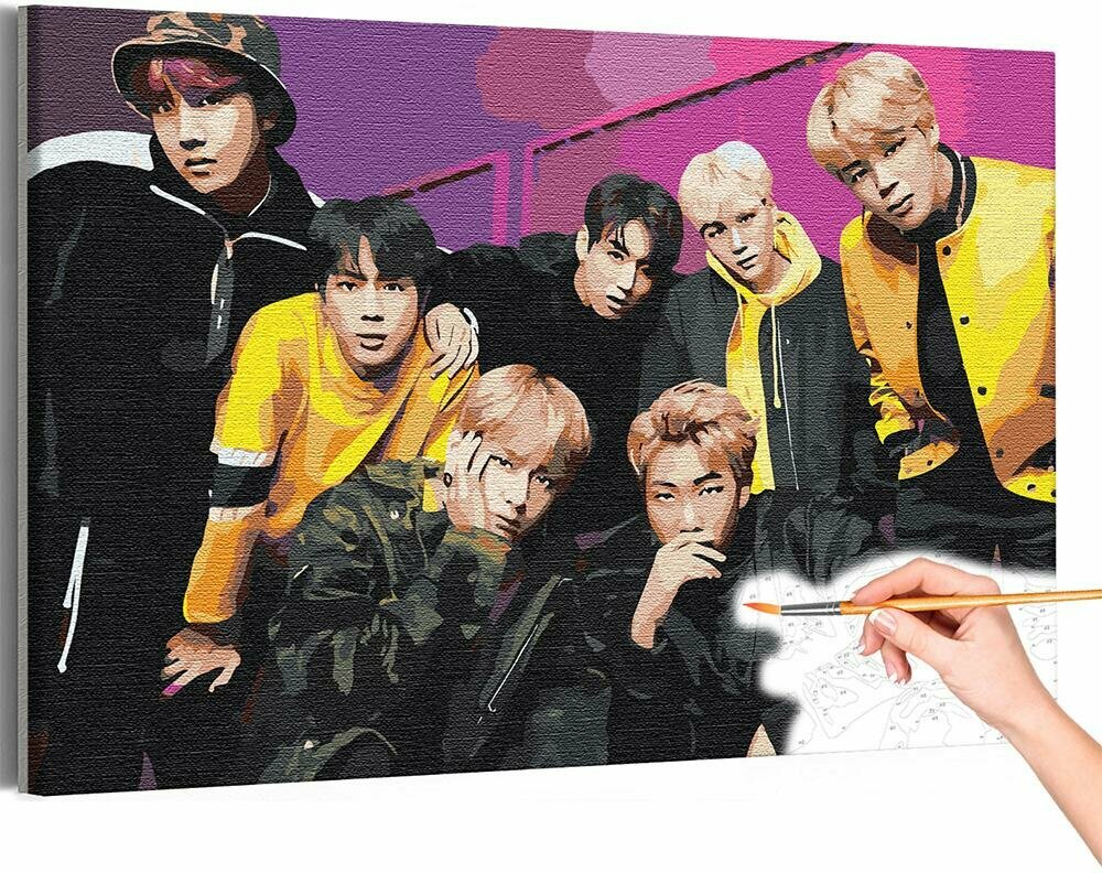 Bangtan Boys на ярком фоне / BTS Корейская K-POP группа Раскраска картина по номерам на холсте 40х60