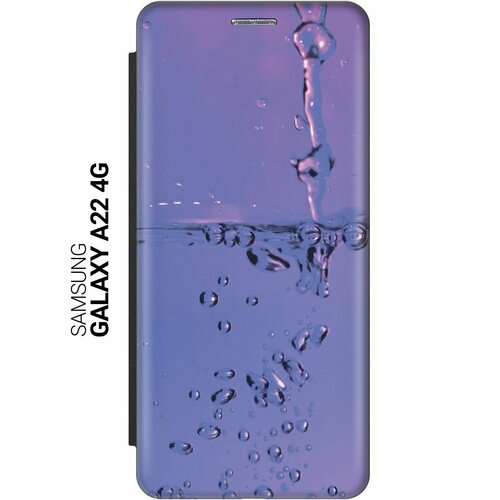 Чехол-книжка на Samsung Galaxy A22, M32, M22, Самсунг А22, М32, М22 c принтом Капли на сиреневом черный чехол с карманом для карт на samsung galaxy a22 m32 m22 самсунг а22 м32 м22 с принтом бабочка на розовом цветке