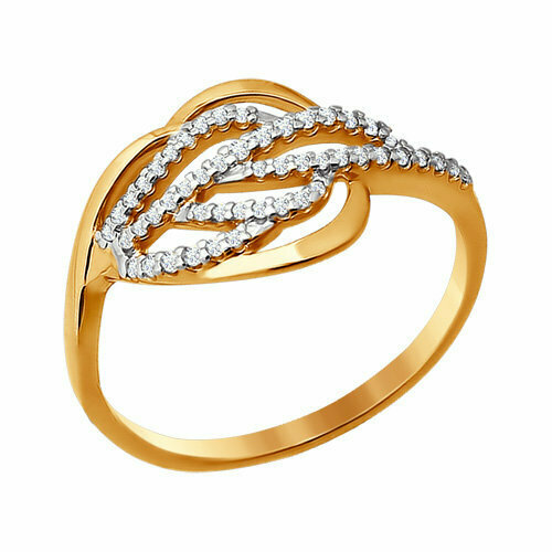 Кольцо кольцо из золота 016500, красное золото, 585 проба, фианит, размер 16, бесцветный