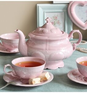 Чайный сервиз 6 персон 15 предметов, Белый узор, Розовый фарфор Соната 07260725-3001, Leander