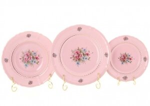 Столовый сервиз на 6 персон 25 предметов, Цветы, Розовый фарфор Соната 07262011-0013, Leander