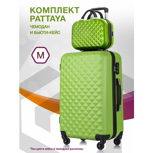 фото Комплект чемоданов l'case phatthaya, 2 шт., abs-пластик, 74 л, размер m, зеленый