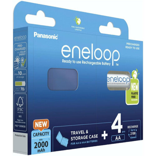 Аккумулятор Panasonic Eneloop (BK-3MCDEC4BE), АА, 2000mAh, 4шт, блистер с кейсом